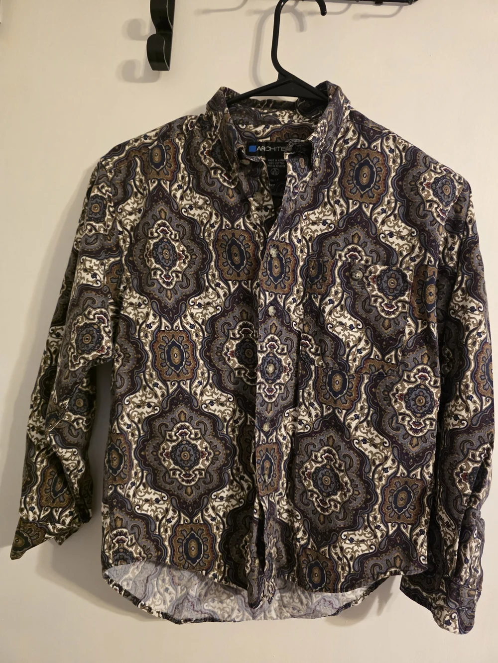 Vintage Architect Boys Button Front Shirt Medallion Paisley Print 100% Cotton M